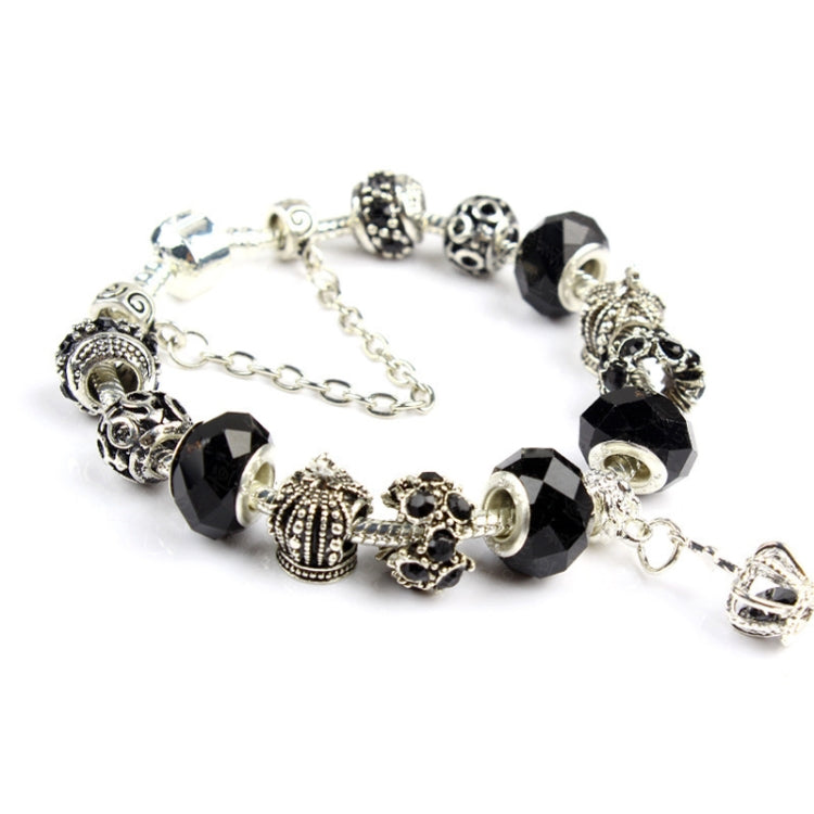 Pulseira Feminina com Coroa de Cristais Coloridos e Contas de Vidro Feita à Mão, Comprimento: 18cm, 19cm, 20cm, 21cm