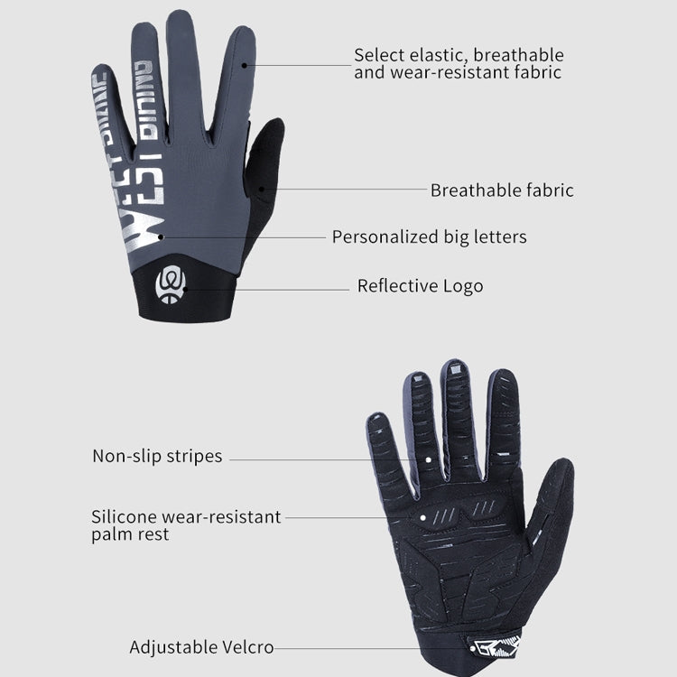 WEST BIKING YP0211214 Luvas de dedos compridos com absorção de choque, antiderrapantes, para ecrã tátil, luvas desportivas para ciclismo, M, L, XL