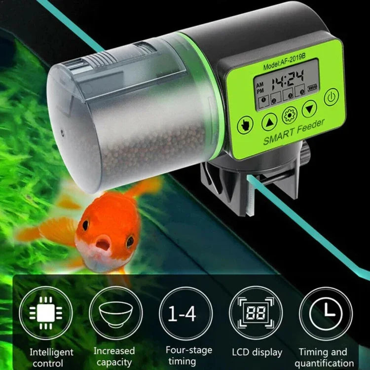 Alimentador Automático Inteligente com Temporizador para Aquário AquaBlue, Alimentador para Peixes Dourados, Grande Capacidade, Modelo: AF-2019B Versão em Inglês