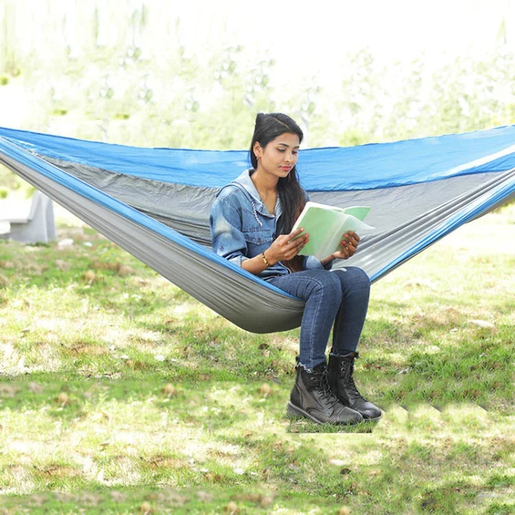Outdoor Hammock Nylon Parachute Cloth Travel Camping Swing, Style:, 2.7m x 1.4m (Black+Gray), 3m x 2m (Black+Gray), 2.7m x 1.4m (Black+Red), 3m x 2m (Black+Red), 2.7m x 1.4m (Red+Sky Blue), 3m x 2m (Red+Sky Blue), 2.7m x 1.4m (Royal Blue+Dark Gray)    ...