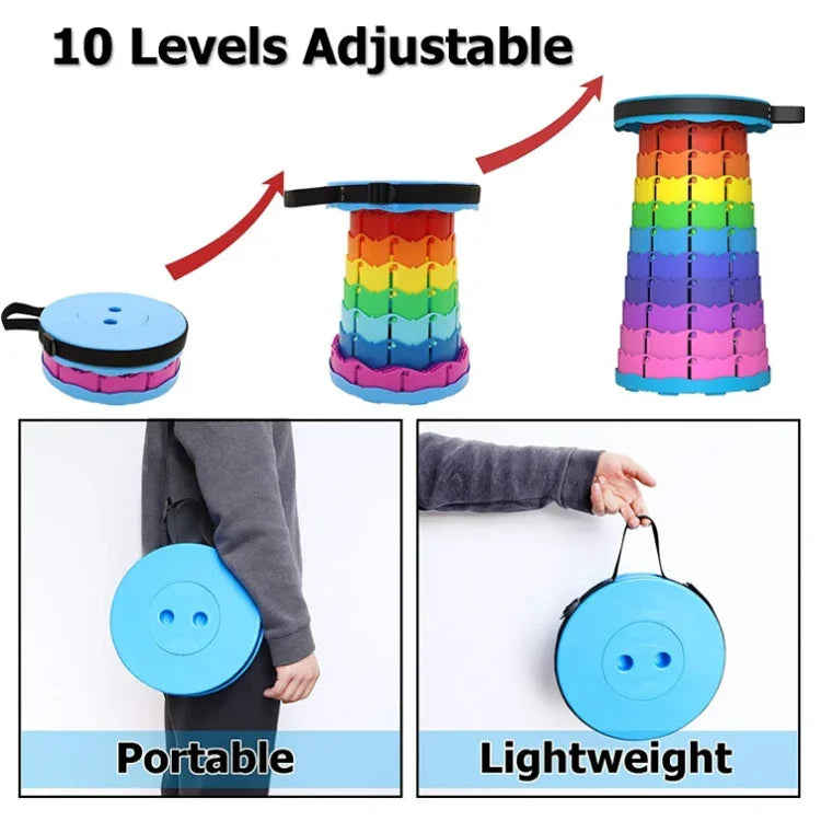 Banco Telescópico Dobrável para Exterior, Cadeira Portátil para Pesca, 45cm (Arco-íris)