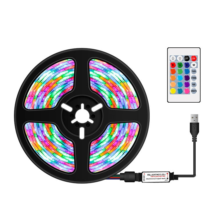 Fita de Luz LED RGB com Controlo Remoto de 16 Cores, Fita de Luz USB Simpática Neon Decorativa, 3m, 4m