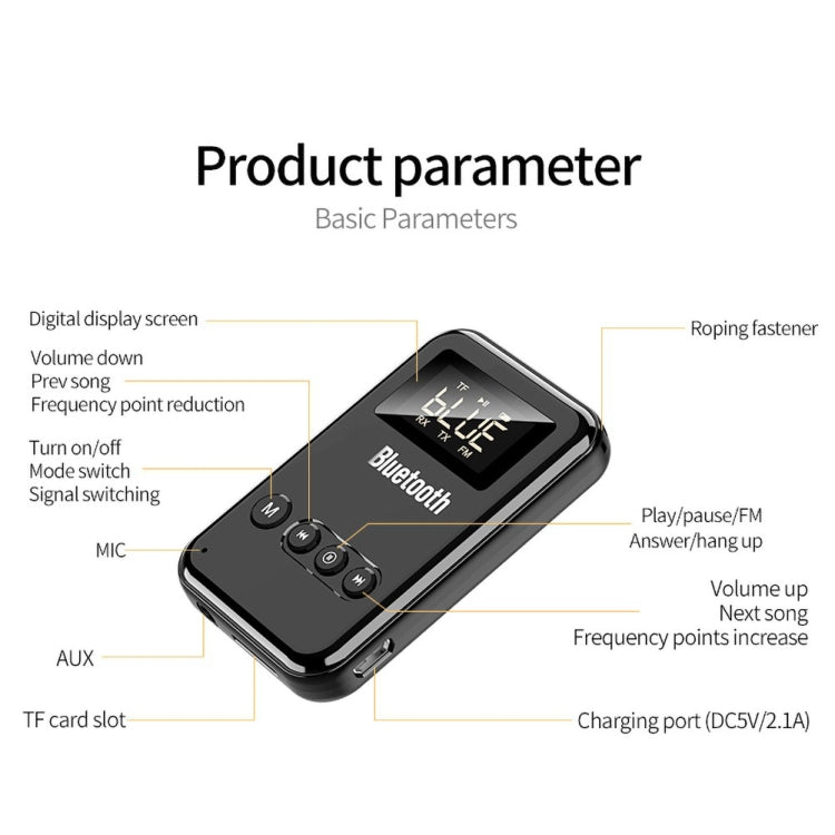 Adaptador Receptor e Transmissor Bluetooth 5.0 2 em 1 para Computador, Coluna, Carro FM, Preto