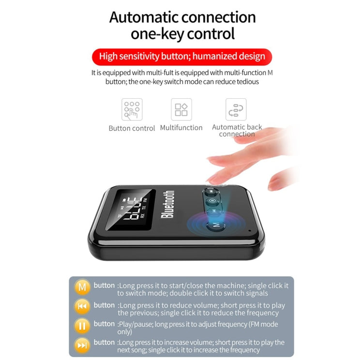 Adaptador Receptor e Transmissor Bluetooth 5.0 2 em 1 para Computador, Coluna, Carro FM, Preto