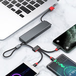 Oatsbasf 03083 Cabo de Carregamento Portátil Multifuncional Micro USB + USB-C / Type-C + 8 Pinos 3 em 1, Branco, Cinzento, Laranja, Verde