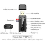 Adaptador Receptor Bluetooth 5.0 USB para Carro FM + AUX Áudio Saída Dupla Transmissor Estéreo, K9 Branco