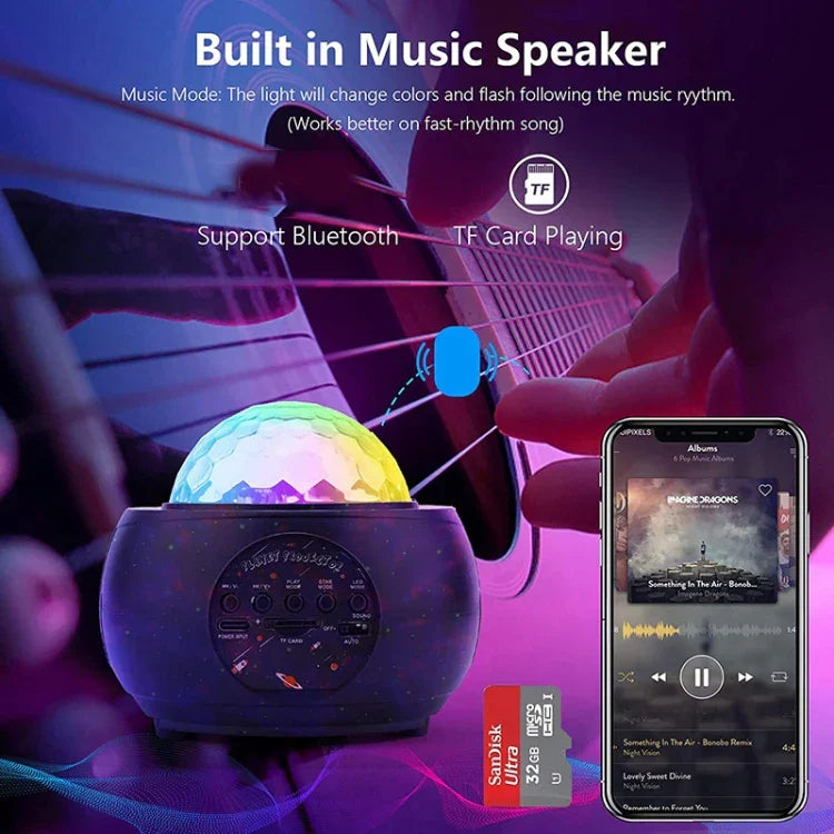 DQ-M3 Luz LED Rotativa do Céu Estrelado Projetor de Planetas Oceano com Música Bluetooth Suporta Cartão TF, Estilo:, USB + Bluetooth, Bateria + Bluetooth