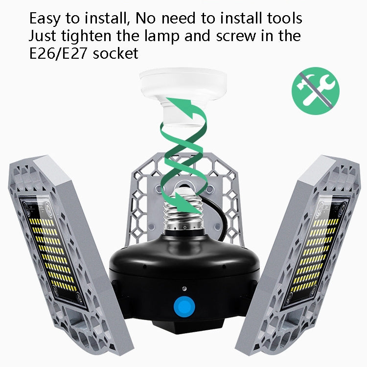 Luz industrial LED para mineração, luz impermeável com sensor, lâmpada dobrável de três folhas para garagem, 60W, 80W, 100W