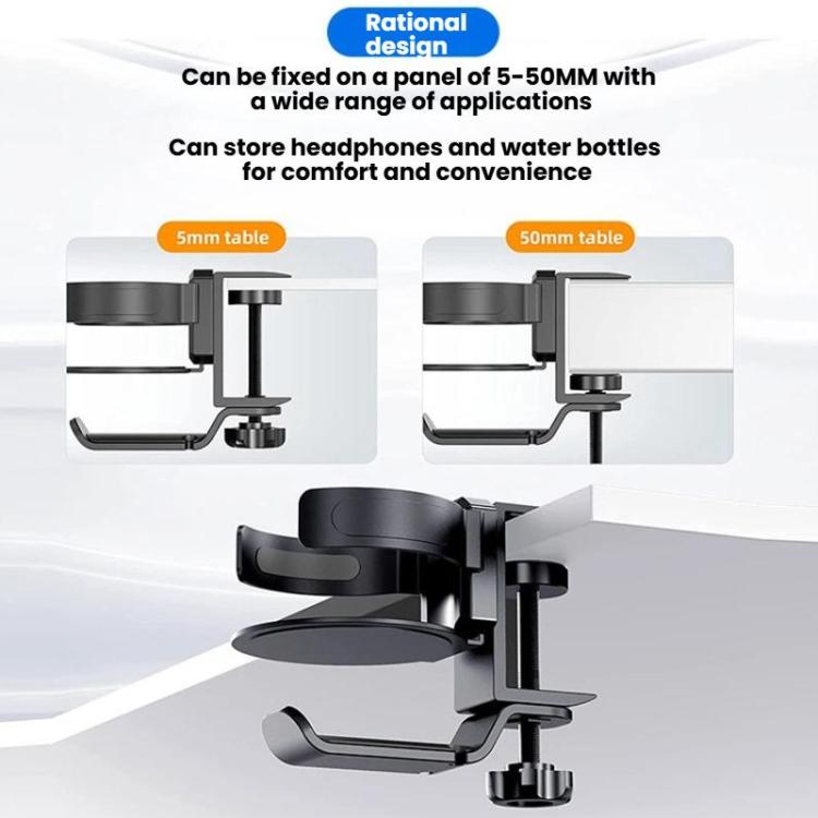 Suporte Giratório para Copos e Auscultadores Suporte para Auscultadores para Monitor de Café Internet, Preto, Prateado Lua