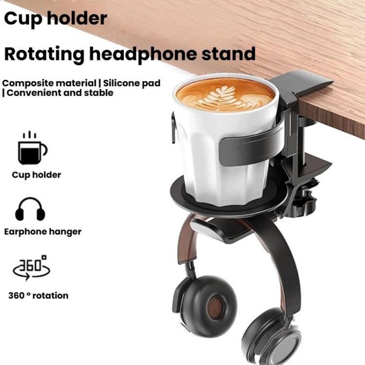 Suporte Giratório para Copos e Auscultadores Suporte para Auscultadores para Monitor de Café Internet, Preto, Prateado Lua