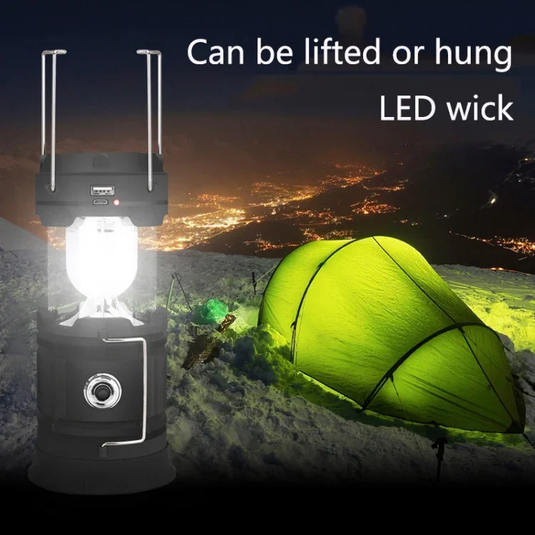 5803 Lâmpada Solar para Campismo LED de Emergência Portátil para Exterior Suporta Saída USB, Solar + USB