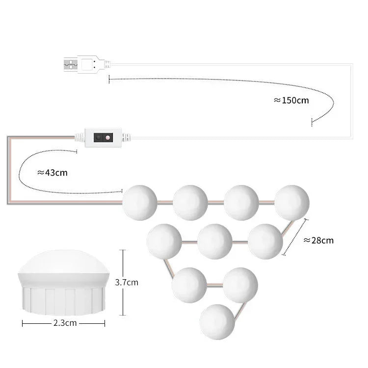 Luz LED para Espelho de Maquilhagem Luz de Preenchimento de Beleza Sensor de Movimento Manual Luz Frontal para Espelho, 2 Lâmpadas, 6 Lâmpadas, 10 Lâmpadas, 14 Lâmpadas