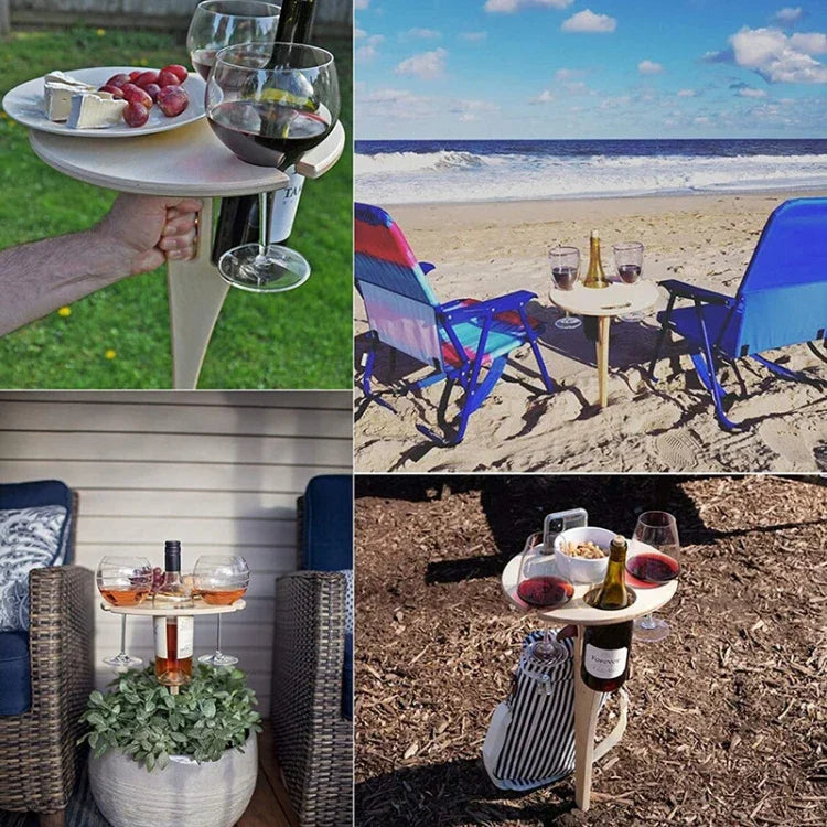 Mesa Dobrável Portátil para Vinho ao Ar Livre, Mesa de Praia, Preto, Cor Madeira de Duas Camadas, Preto de Duas Camadas