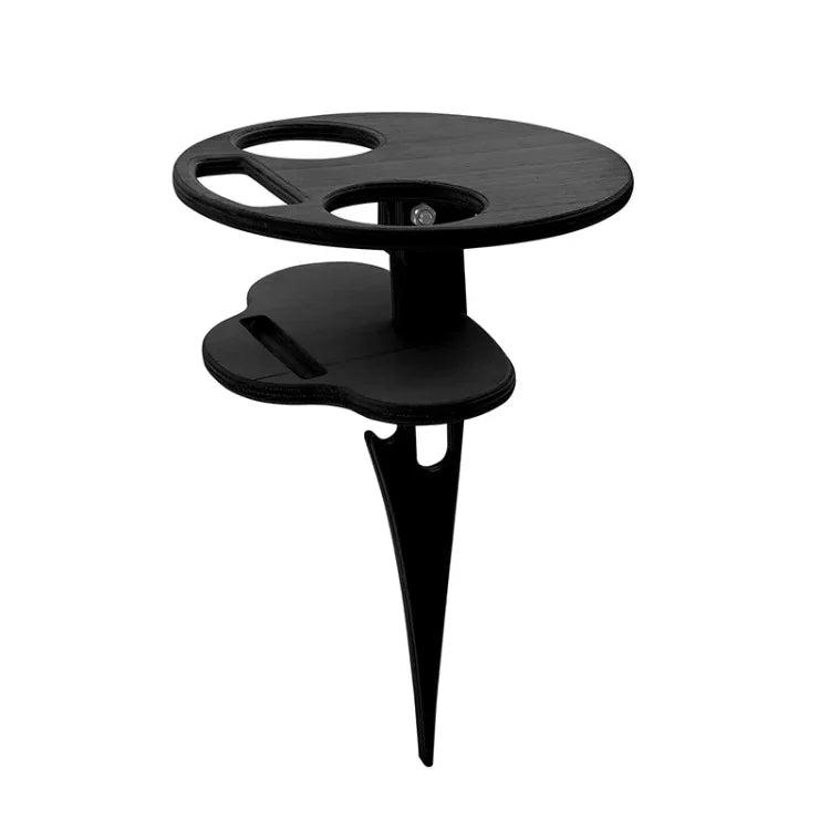Mesa Dobrável Portátil para Vinho ao Ar Livre, Mesa de Praia, Preto, Cor Madeira de Duas Camadas, Preto de Duas Camadas