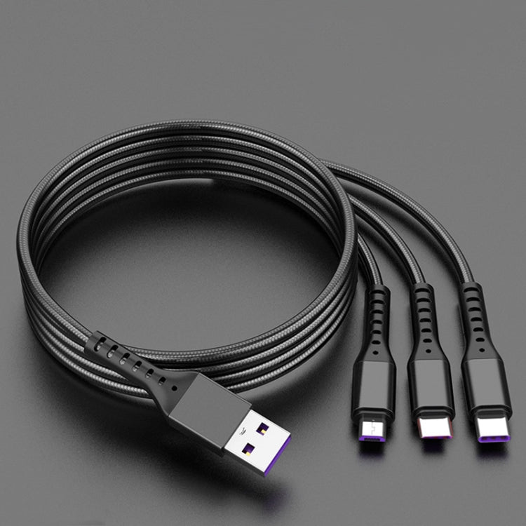 2 PCS ZZ034 Cabo de Carregamento Rápido 3 em 1 USB para 8 Pinos + USB-C / Tipo-C + Micro USB, Estilo:, 5A Super Rápido-Preto, Mini-Prateado, Mini-Vermelho, Mini-Azul, Mini-Preto