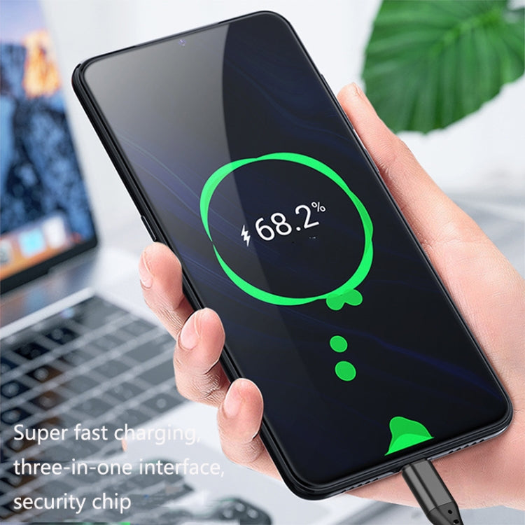 2 PCS ZZ034 Cabo de Carregamento Rápido 3 em 1 USB para 8 Pinos + USB-C / Tipo-C + Micro USB, Estilo:, 5A Super Rápido-Preto, Mini-Prateado, Mini-Vermelho, Mini-Azul, Mini-Preto