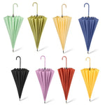 16 Bone Plain Straight Umbrella Small Fresh Long Handle Umbrella, High Indigo, Grapefruit Pink, Matcha Green, Orange, Apricot, Dark Blue, Mint Green, Charm Blue, Ginger, Red Wine, Violet, Classic Black, Vanilla Green, Wood Handle High Indigo