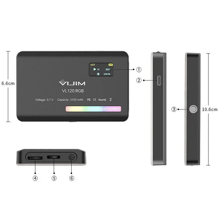 Luz Pequena para Fotografia e Vídeo com Cores RGB Ulanzi VL120 RGB para Câmara SLR, VL120 RGB