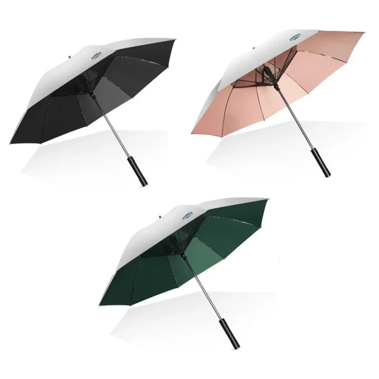 Guarda-chuva Multifuncional para Sol e Chuva 9033 com Ventoinha, Cola Prateada de Titânio, Proteção Solar e UV, Cabo Longo, Rosa, Preto, Verde Tinta