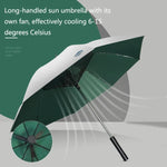 Guarda-chuva Multifuncional para Sol e Chuva 9033 com Ventoinha, Cola Prateada de Titânio, Proteção Solar e UV, Cabo Longo, Rosa, Preto, Verde Tinta