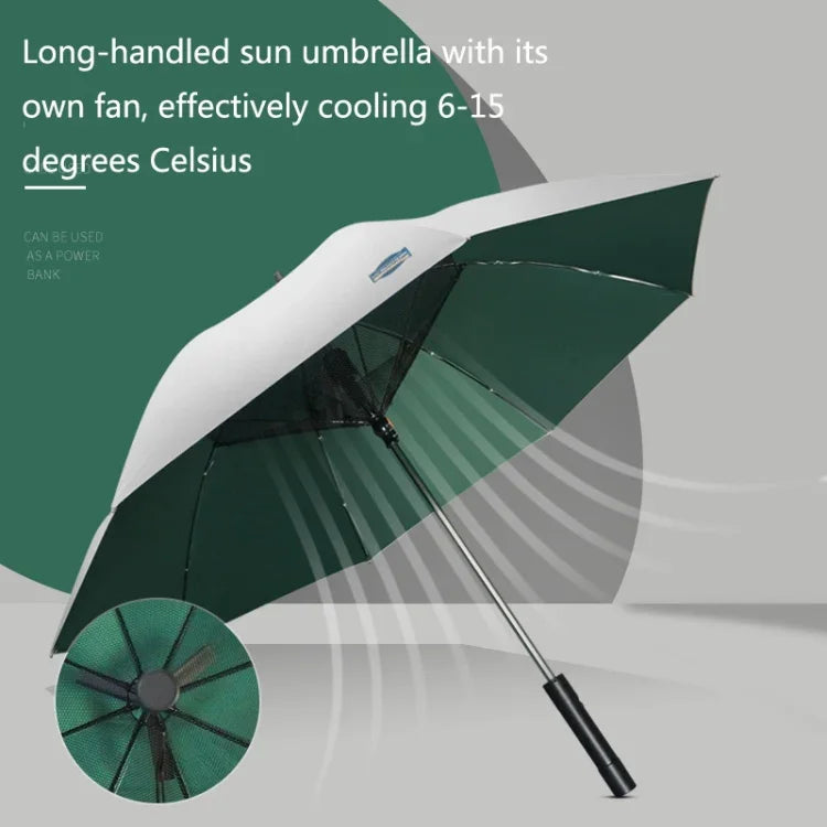 Guarda-chuva Multifuncional para Sol e Chuva 9033 com Ventoinha, Cola Prateada de Titânio, Proteção Solar e UV, Cabo Longo, Rosa, Preto, Verde Tinta