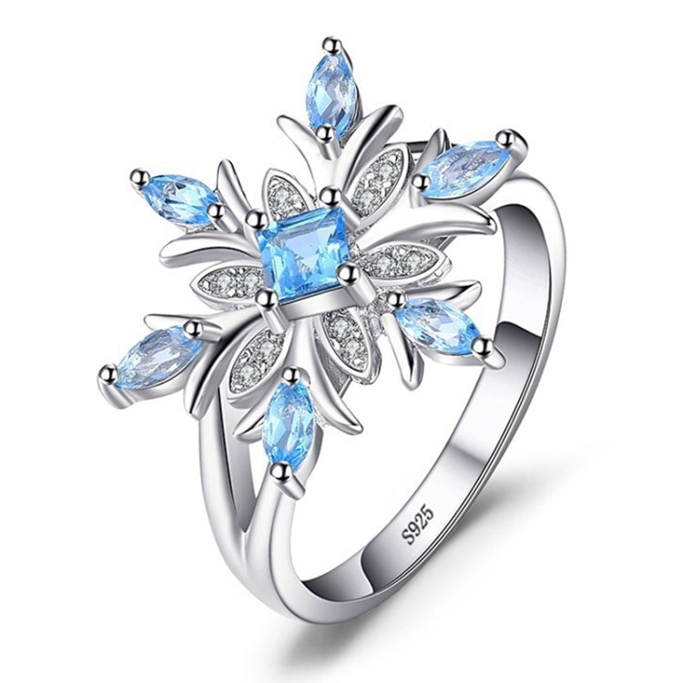 Anel de Mulher de Moda em Prata Esterlina 925 com Floco de Neve e Topázio Azul, 6, 7, 8, 9, 10