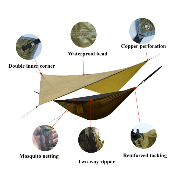 Conjunto de Sombreiro para Camping ao Ar Livre + Rede Anti-Mosquito, Rede Anti-Mosquito de Tecido Pára-quedas, 360x290cm Verde Tinta