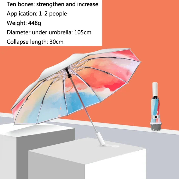 Guarda-chuva Dobrável Automático para Sol e Chuva 3021, Prova de Sol e Anti-Rebote, Laranja Claro, Rosa Claro, Azul Claro, Verde Ilusão, Roxo Ilusão, Azul Ilusão, Rosa Ilusão