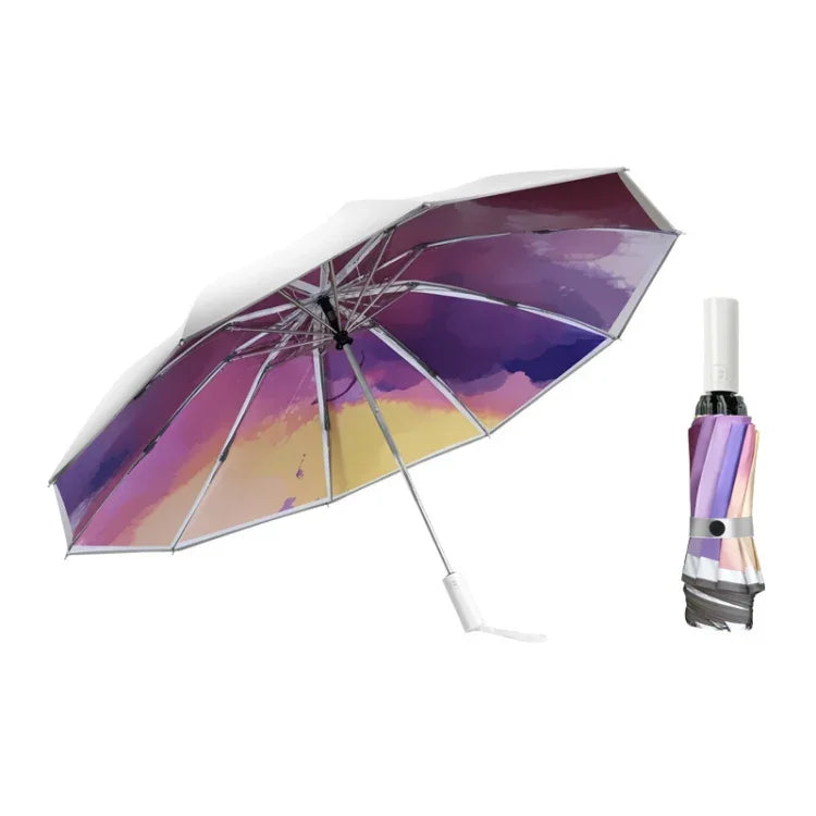 Guarda-chuva Dobrável Automático para Sol e Chuva 3021, Prova de Sol e Anti-Rebote, Laranja Claro, Rosa Claro, Azul Claro, Verde Ilusão, Roxo Ilusão, Azul Ilusão, Rosa Ilusão