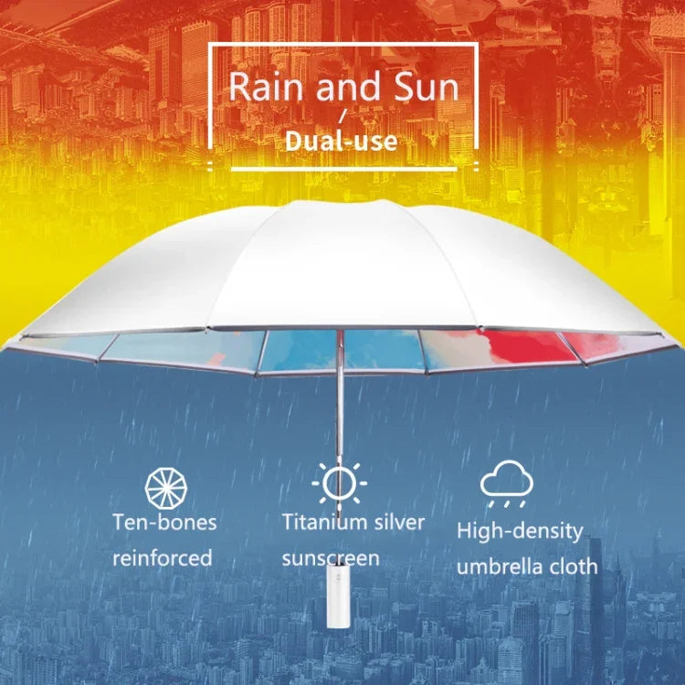 Guarda-chuva Dobrável Automático para Sol e Chuva 3021, Prova de Sol e Anti-Rebote, Laranja Claro, Rosa Claro, Azul Claro, Verde Ilusão, Roxo Ilusão, Azul Ilusão, Rosa Ilusão