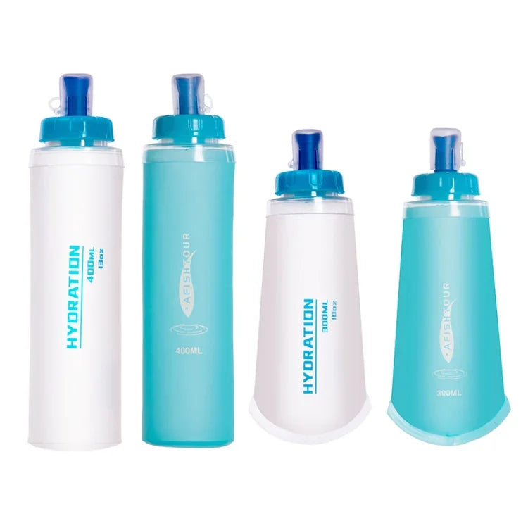 Saco de Água Macio para Desporto ao Ar Livre AFISHTOUR TPU, Garrafa de Água para Maratona, Saco de Água Dobrável, Capacidade:, 400ml (Azul), 400ml (Transparente), 300ml (Azul), 300ml (Transparente)