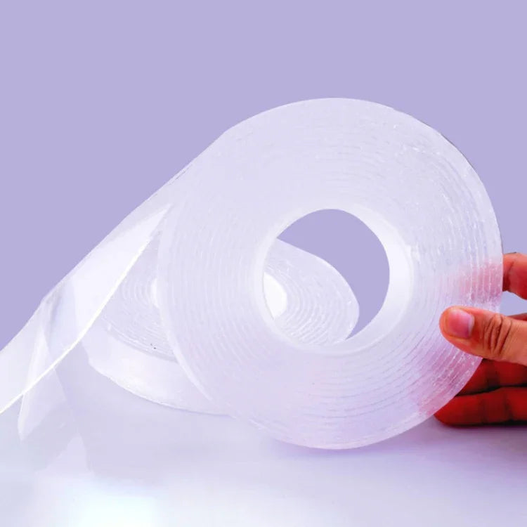 Fita Nanotecnológica Transparente Dupla Face Adesiva, Lavável e Sem Rasto, 1x30x1000mm, 1x30x2000mm, 1x30x3000mm, 2x30x1000mm, 2x30x2000mm, 2mm x 3cm x 3m, 2x30x5000mm