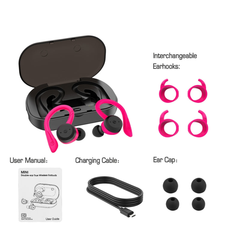 BE1032 Auricular Desportivo TWS Bluetooth Sem Fios Resistente à Água, Preto, Verde Fluorescente, Vermelho Rosa