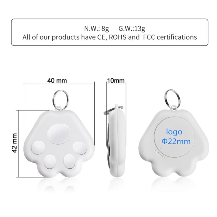 2 PCS HYC-09 Dog Paw Bluetooth Anti-Lost Device Pet Tracking Locator Keychain Smart Search Two-Way Alarm, Dog Paw Dark Blue, Dog Paw Dark Gray, Dog Paw Black, Dog Paw White, Dog Paw Light Blue, Dog Paw Green, Dog Paw Pink, Dog Paw Red