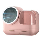 Caixa de Armazenamento de Secretária para Maquilhagem e Anti-Pó com Espelho e Luz LED, Modelo LED Verde, Modelo LED Rosa, Modelo LED Branco, Modelo LED Verde + Ventoinha, Modelo LED Rosa + Ventoinha, Modelo LED Branco + Ventoinha