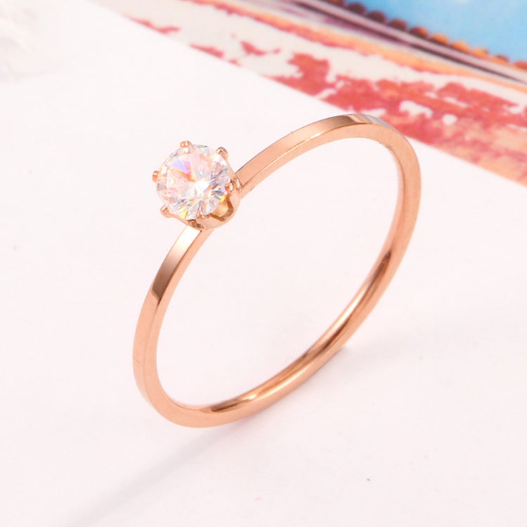 Anel Feminino em Aço de Titânio com Diamante Único de Seis Garras Muito Fino, Tamanhos 3 a 10 US