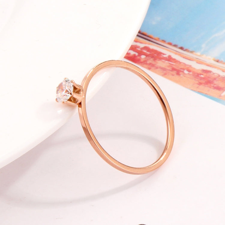 Anel Feminino em Aço de Titânio com Diamante Único de Seis Garras Muito Fino, Tamanhos 3 a 10 US