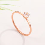 Anel Feminino em Aço de Titânio com Diamante Único de Seis Garras Muito Fino, Tamanhos 3 a 10 US