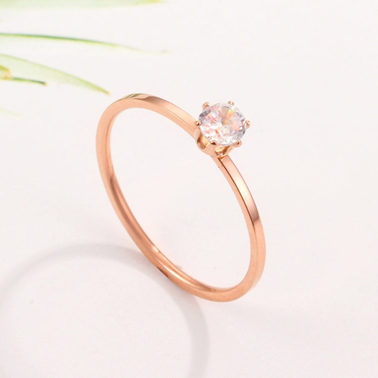 Anel Feminino em Aço de Titânio com Diamante Único de Seis Garras Muito Fino, Tamanhos 3 a 10 US