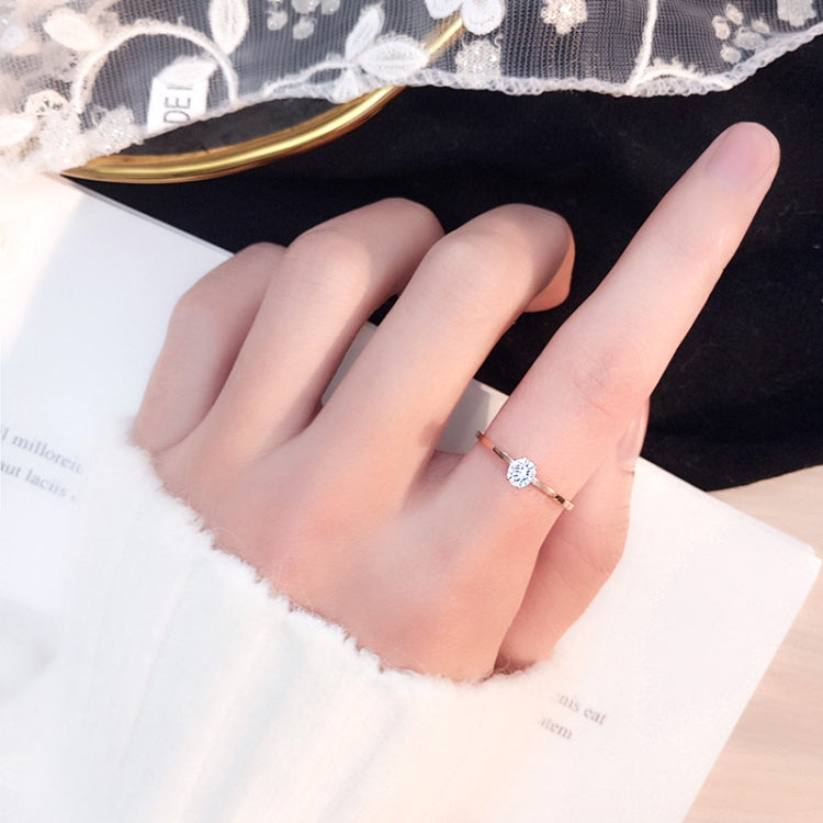 Anel Feminino em Aço de Titânio com Diamante Único de Seis Garras Muito Fino, Tamanhos 3 a 10 US