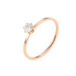Anel Feminino em Aço de Titânio com Diamante Único de Seis Garras Muito Fino, Tamanhos 3 a 10 US