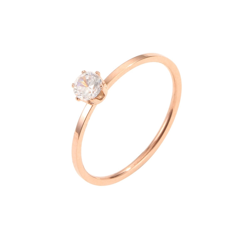 Anel Feminino em Aço de Titânio com Diamante Único de Seis Garras Muito Fino, Tamanhos 3 a 10 US
