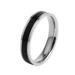 Anel de Casal Simples em Epóxi Preto e Branco para Mulheres, Anel de Aço de Titânio, Tamanhos 3 a 10 US