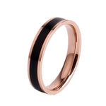 Anel de Casal Simples em Epóxi Preto e Branco para Mulheres, Anel de Aço de Titânio, Tamanhos 3 a 10 US