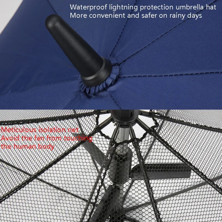 Guarda-chuva de Golfe PGM YS005 com Ventoinha Eléctrica Incorporada e Proteção Solar, Azul Escuro, Preto, Azul Lago