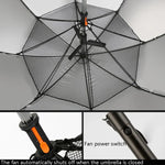Guarda-chuva de Golfe PGM YS005 com Ventoinha Eléctrica Incorporada e Proteção Solar, Azul Escuro, Preto, Azul Lago