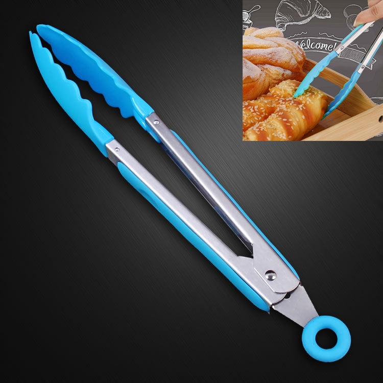 Pinça de Cozinha em Silicone para Cozedura de Salada com Cabo em Aço Inoxidável, Pinça com Cabo de Aço (Azul)