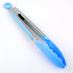 Pinça de Cozinha em Silicone para Cozedura de Salada com Cabo em Aço Inoxidável, Pinça com Cabo de Aço (Azul)