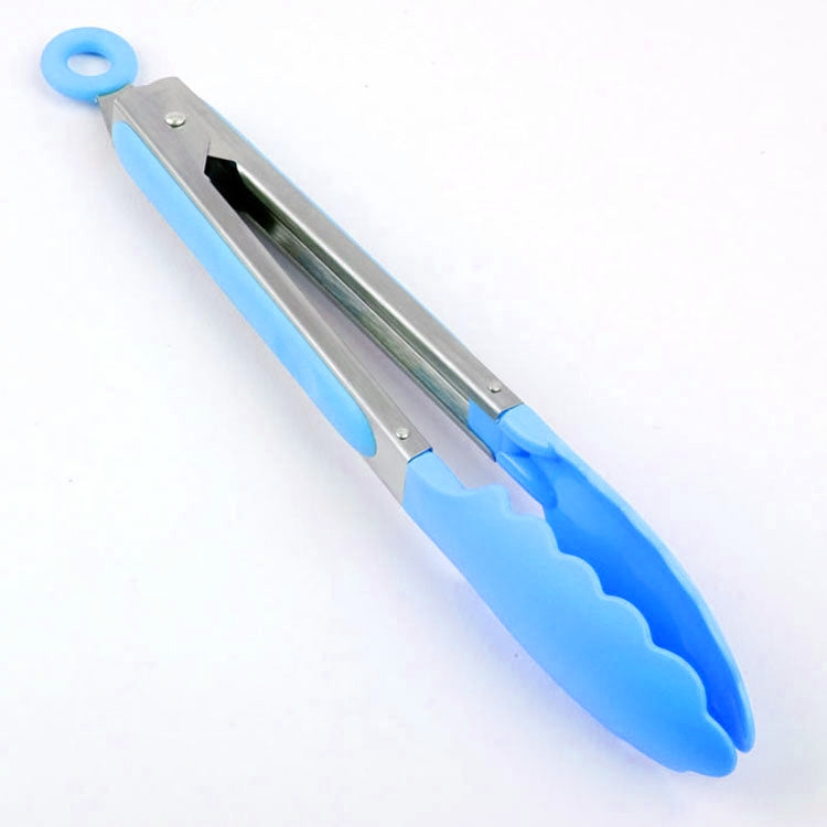 Pinça de Cozinha em Silicone para Cozedura de Salada com Cabo em Aço Inoxidável, Pinça com Cabo de Aço (Azul)