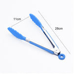 Pinça de Cozinha em Silicone para Cozedura de Salada com Cabo em Aço Inoxidável, Pinça com Cabo de Aço (Azul)